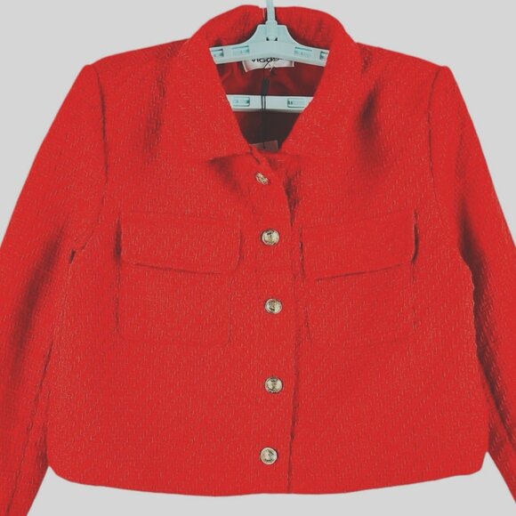 NWT VIGOSS Women's Red Crop Jacket Size Large Full Lined Buttons Flap Pockets - Picture 3 of 12